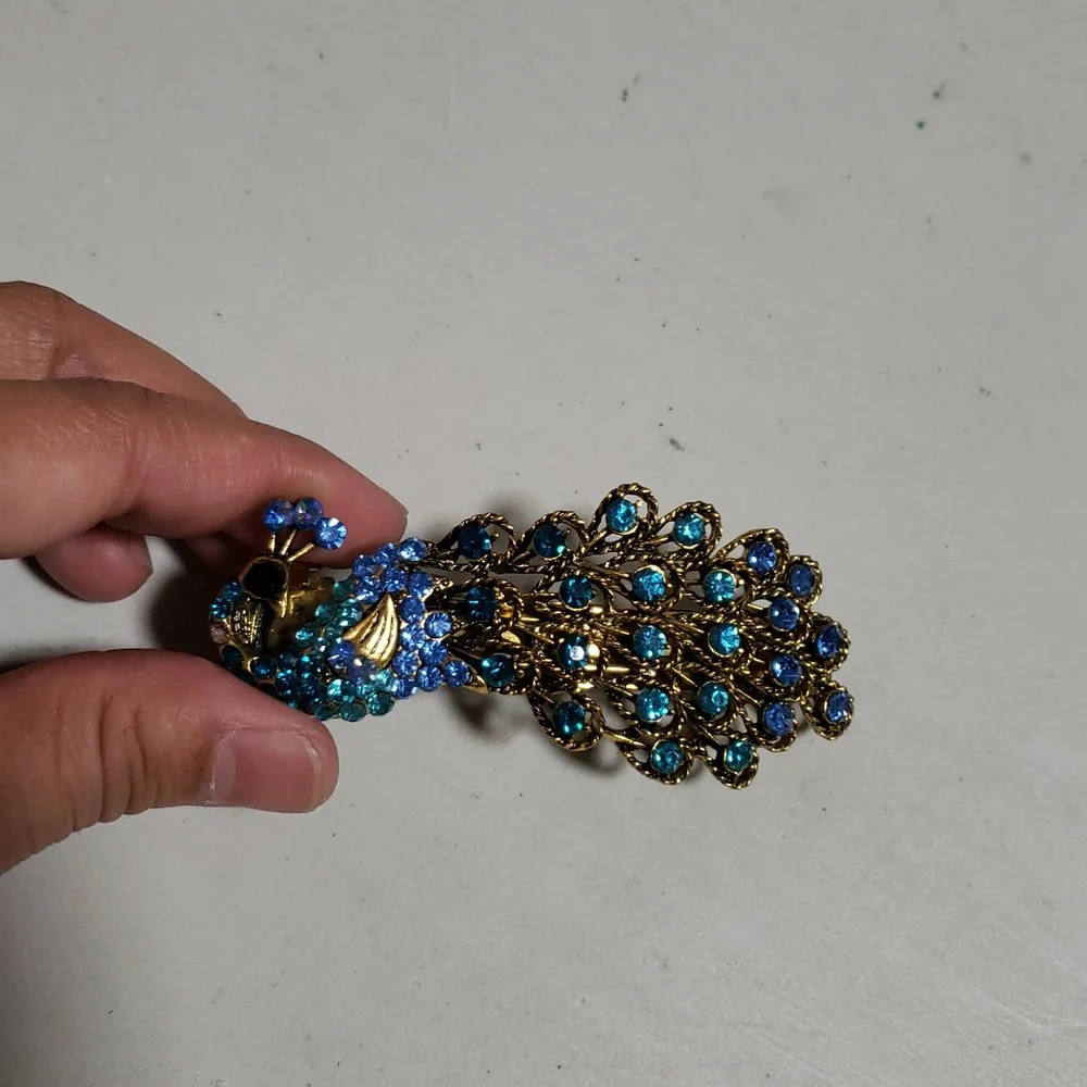 Vintage Womens Hair Barrette Peacock Rhinestone Hair Clip Victorian Timeless